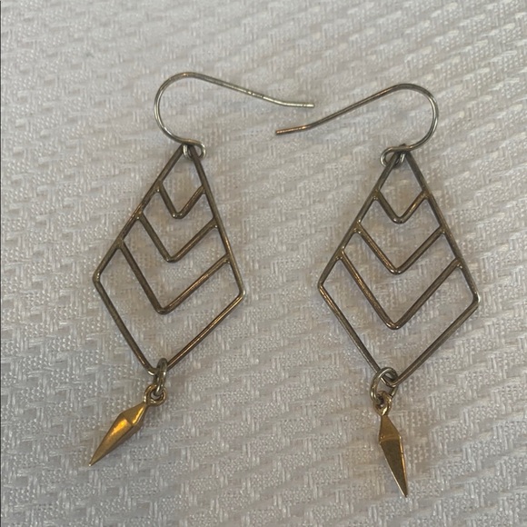 Geometric Silver and Gold Tone Drop Dangle Earrings - Picture 1 of 2